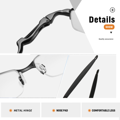 SPRING-LOADED SEMI-RIMLESS PHOTOCHROMIC MULTIFOCAL READING GLASSES