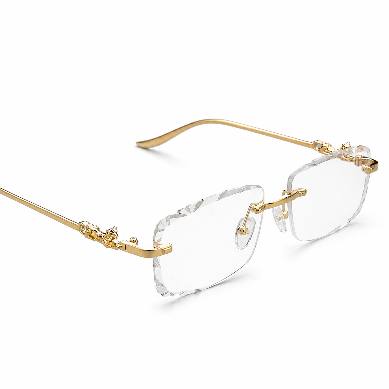 MEN’S RIMLESS READING GLASSES WITH PANTHER DETAILS