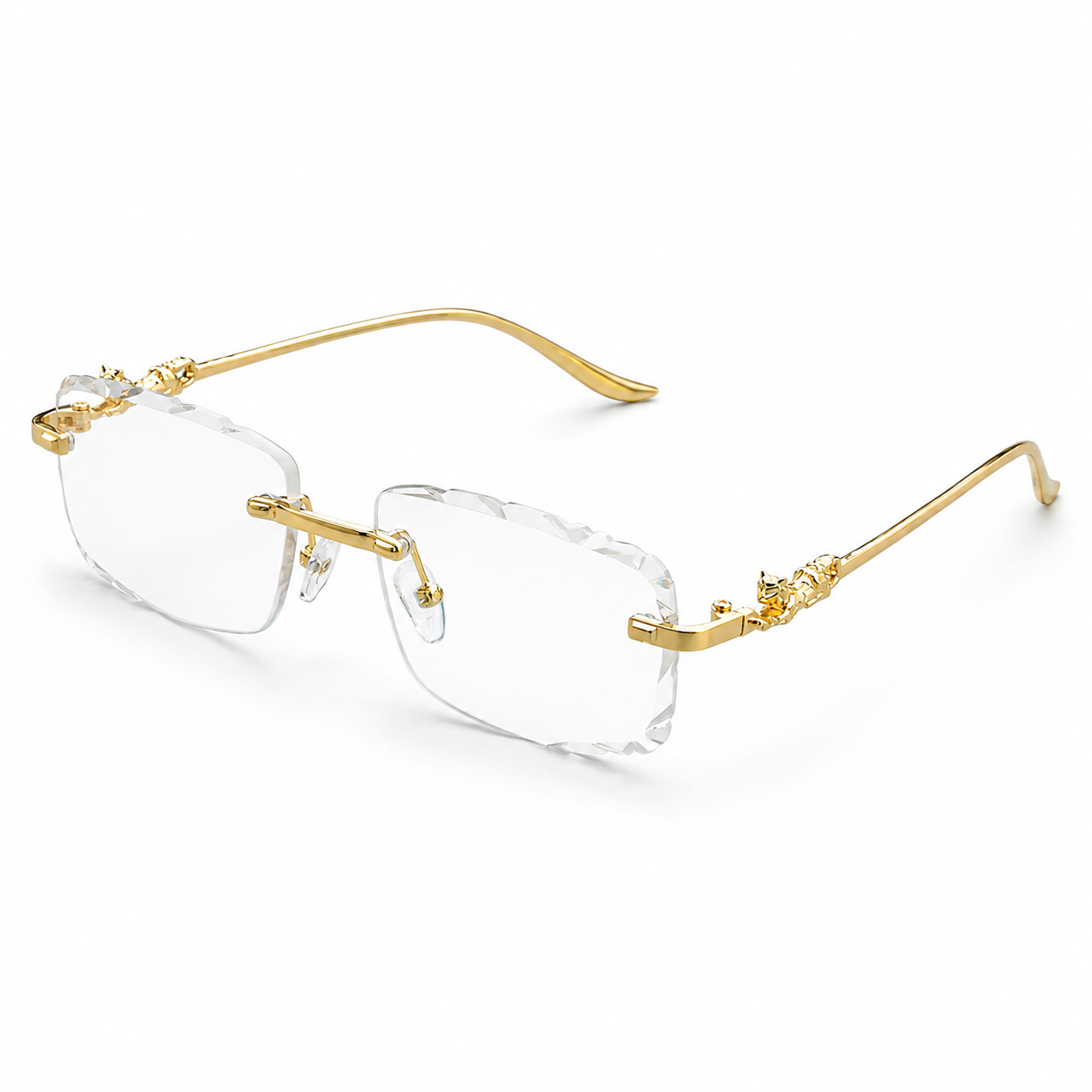 MEN’S RIMLESS READING GLASSES WITH PANTHER DETAILS