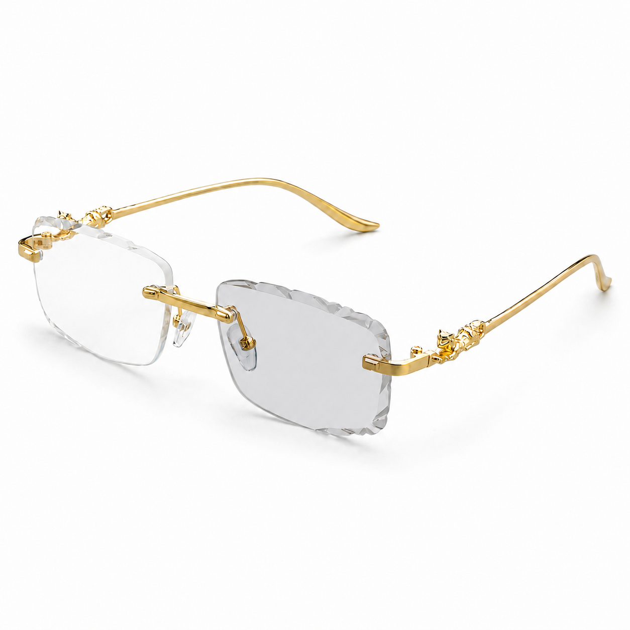MEN’S RIMLESS READING GLASSES WITH PANTHER DETAILS
