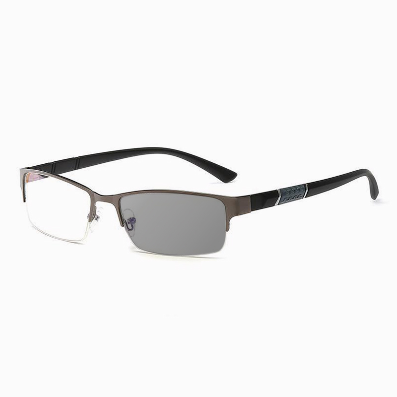 HALF-FRAME BRUSHED TITANIUM PHOTOCHROMIC READING GLASSES