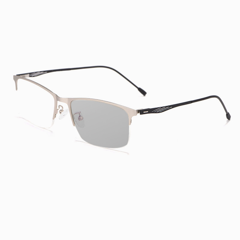 Men's Metal Semi-Rimless Progressive Photochromic Blue Light Blocking Glasses for Workplace