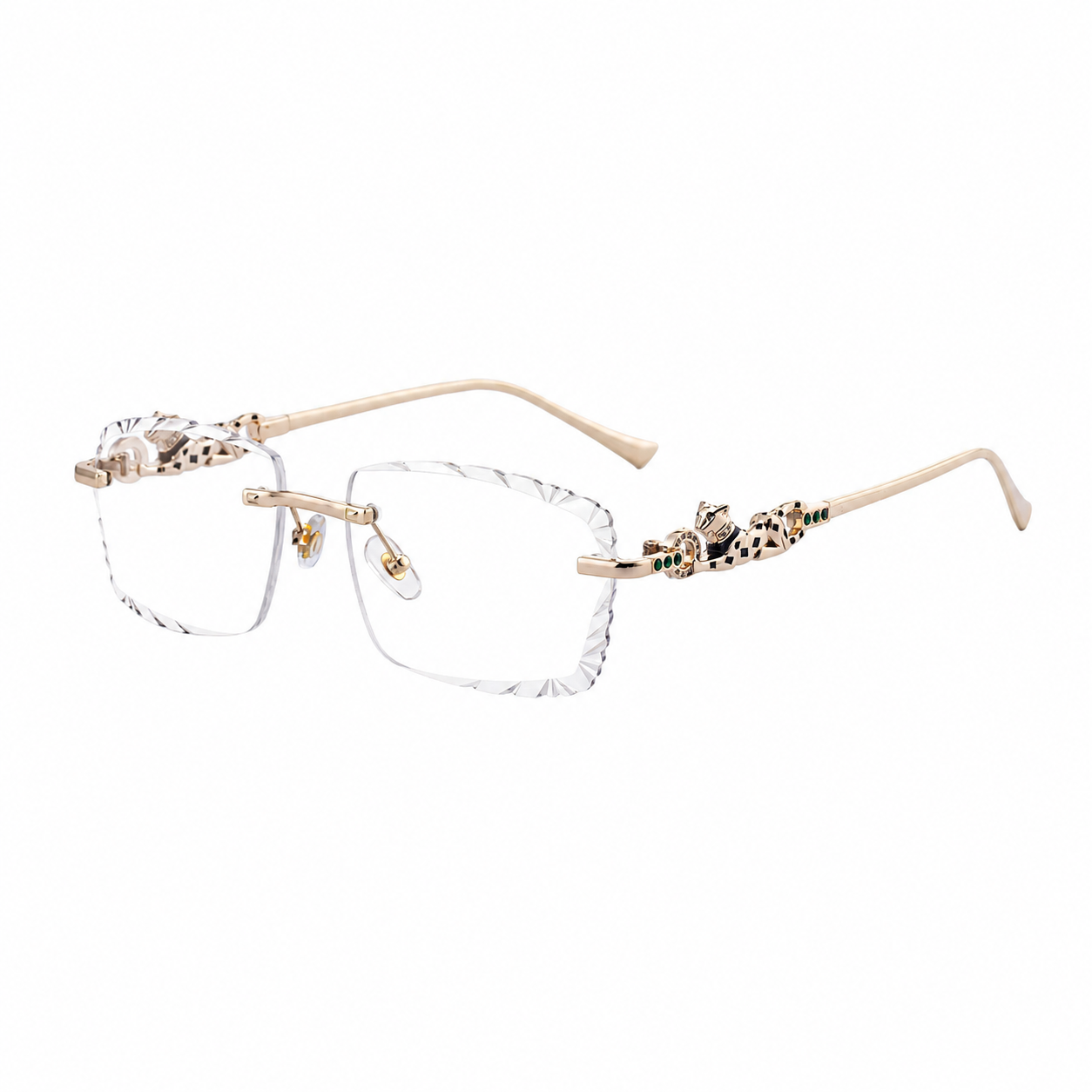 MEN’S RIMLESS READING GLASSES WITH PANTHER DETAILS