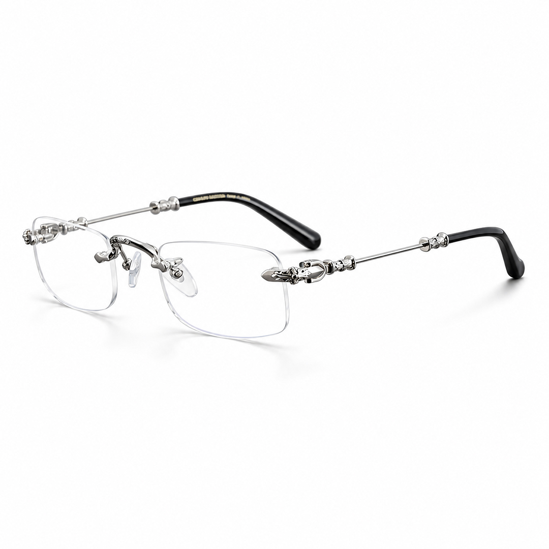 MEN'S RIMLESS READING GLASSES WITH CROSS-EMBOSSED TEMPLES