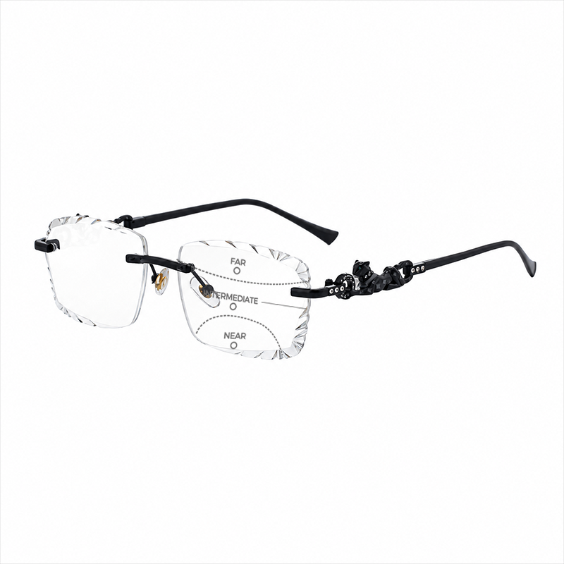 MEN’S RIMLESS READING GLASSES WITH PANTHER DETAILS