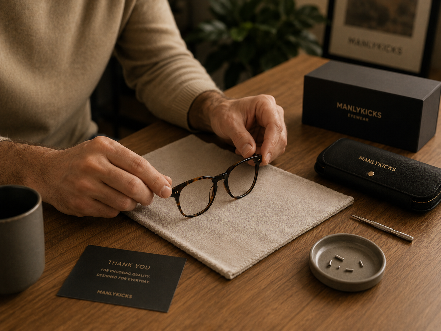 Glasses on soft cloth before adjustment