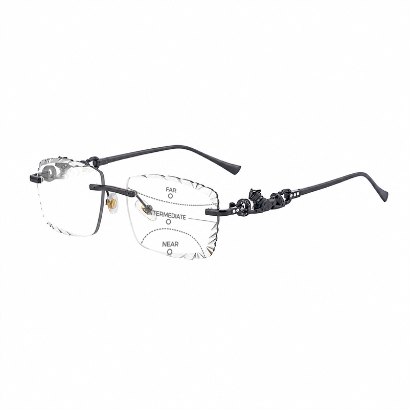 MEN’S RIMLESS READING GLASSES WITH PANTHER DETAILS