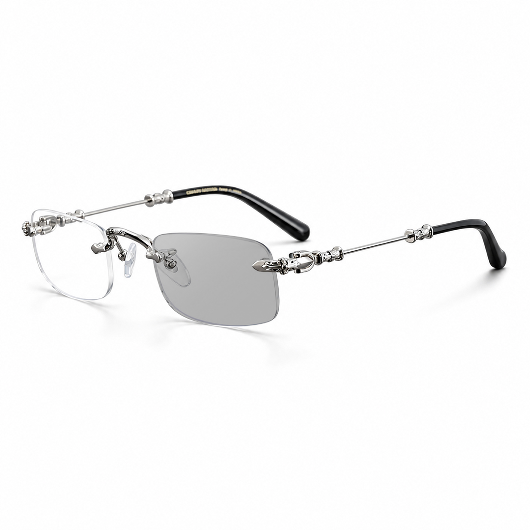MEN'S RIMLESS READING GLASSES WITH CROSS-EMBOSSED TEMPLES