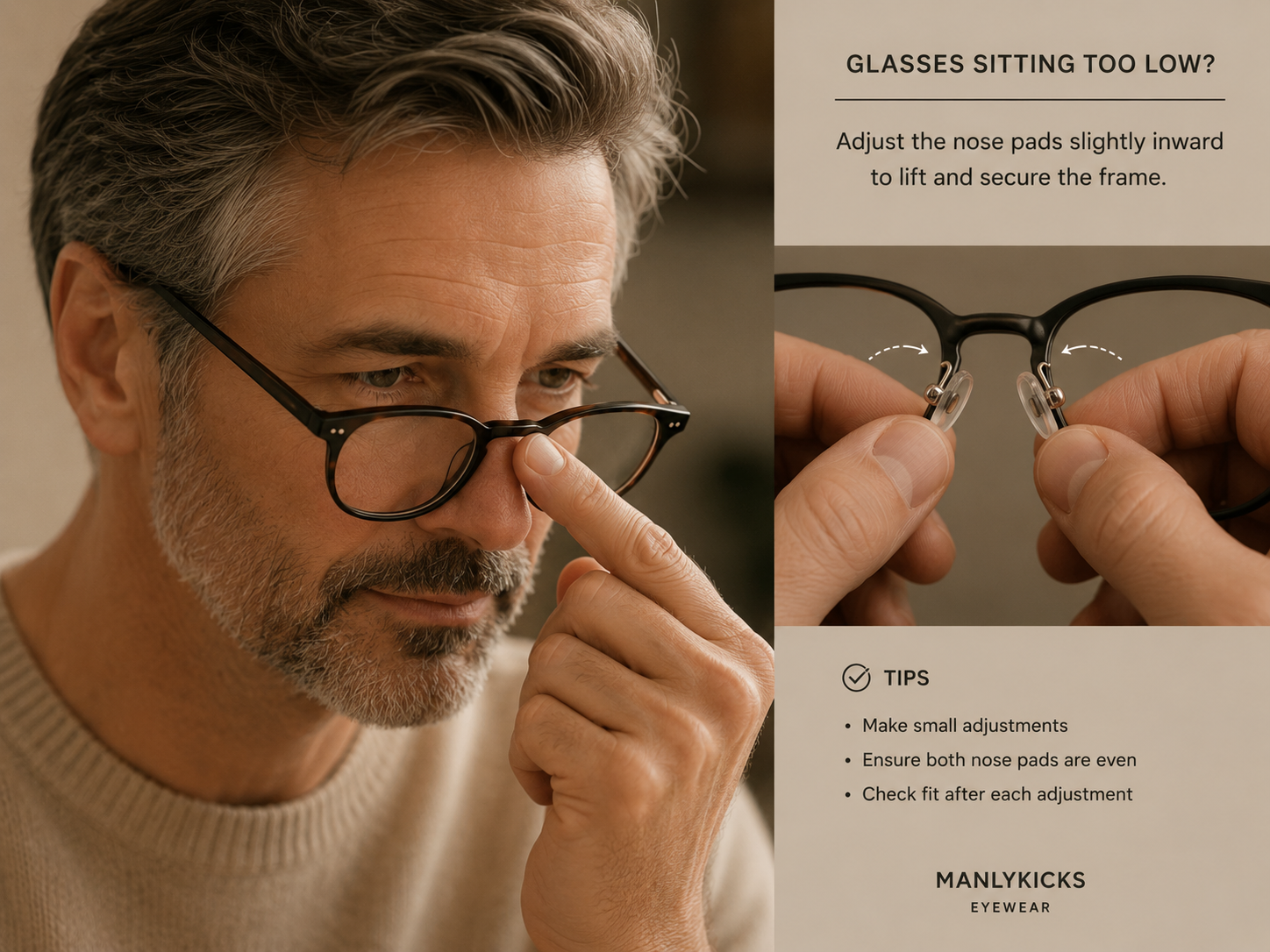 Adjusting nose pads for glasses sitting too low