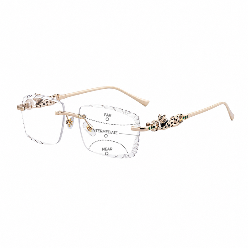 MEN’S RIMLESS READING GLASSES WITH PANTHER DETAILS