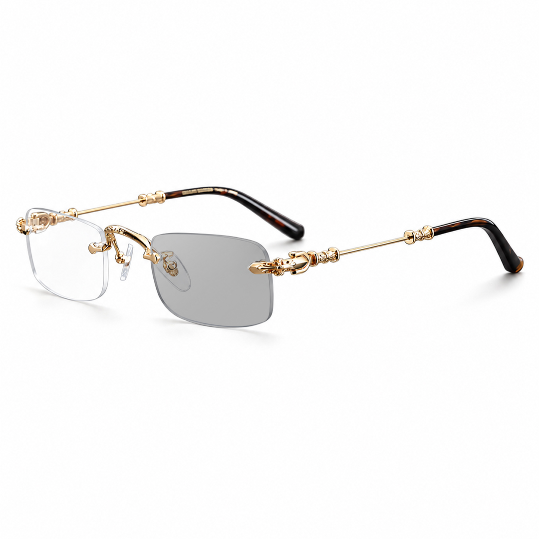 MEN'S RIMLESS READING GLASSES WITH CROSS-EMBOSSED TEMPLES
