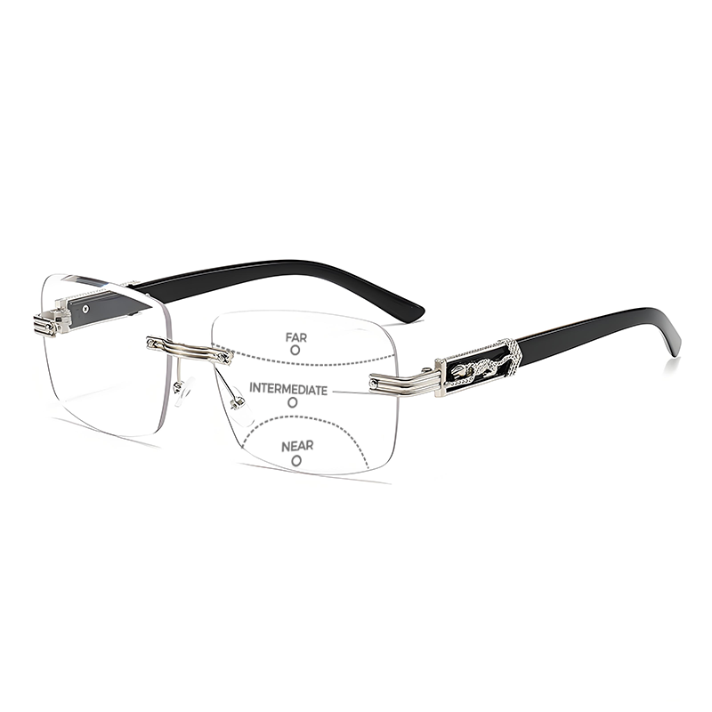 MEN’S RIMLESS SQUARE READING GLASSES WITH PANTHER DETAILS