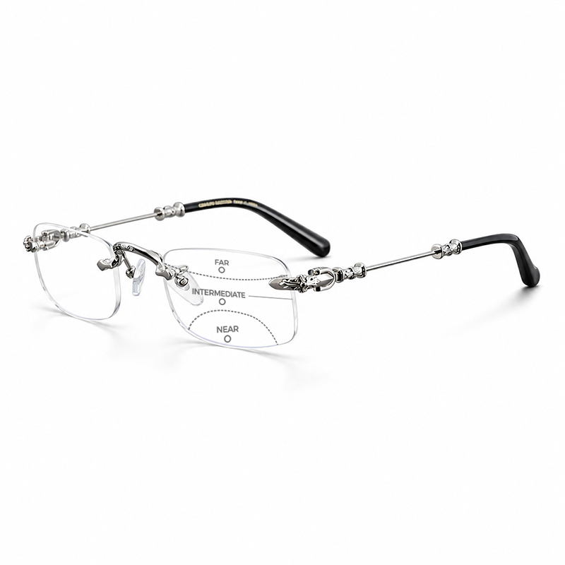 MEN'S RIMLESS READING GLASSES WITH CROSS-EMBOSSED TEMPLES