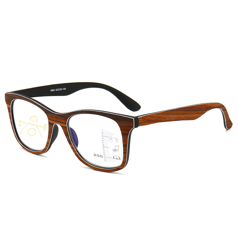 VINTAGE WOODGRAIN PROGRESSIVE MULTIFOCAL LARGE FRAME PRESBYTERIAN GLASSES