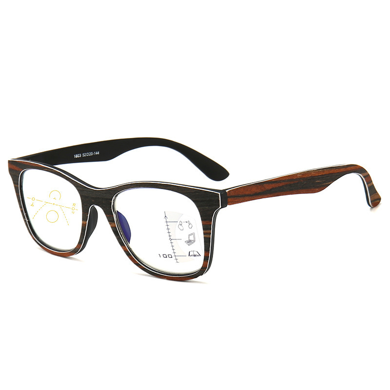 VINTAGE WOODGRAIN PROGRESSIVE MULTIFOCAL LARGE FRAME PRESBYTERIAN GLASSES