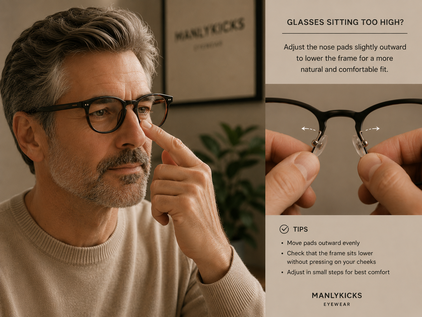 Adjusting glasses sitting too high