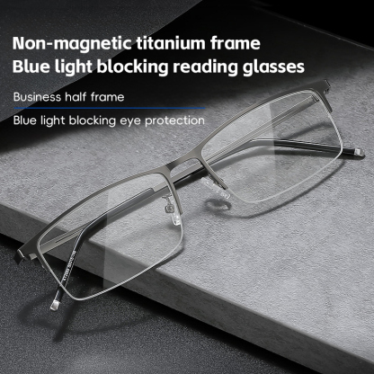 NON-MAGNETIC TITANIUM ULTRA-LIGHT CLASSIC HALF-FRAME READING GLASSES