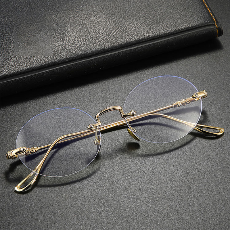 FASHIONABLE FRAMELESS METAL ROUND FRAME ANTI-BLUE LIGHT READING GLASSES