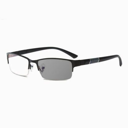 HALF-FRAME BRUSHED TITANIUM PHOTOCHROMIC READING GLASSES