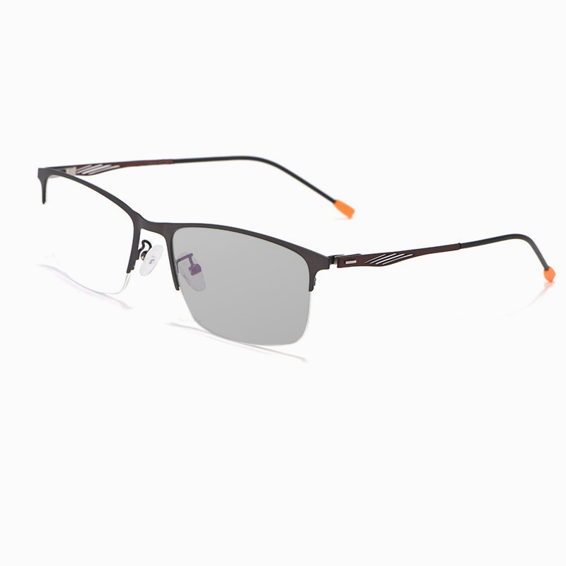 Men's Metal Semi-Rimless Progressive Photochromic Blue Light Blocking Glasses for Workplace
