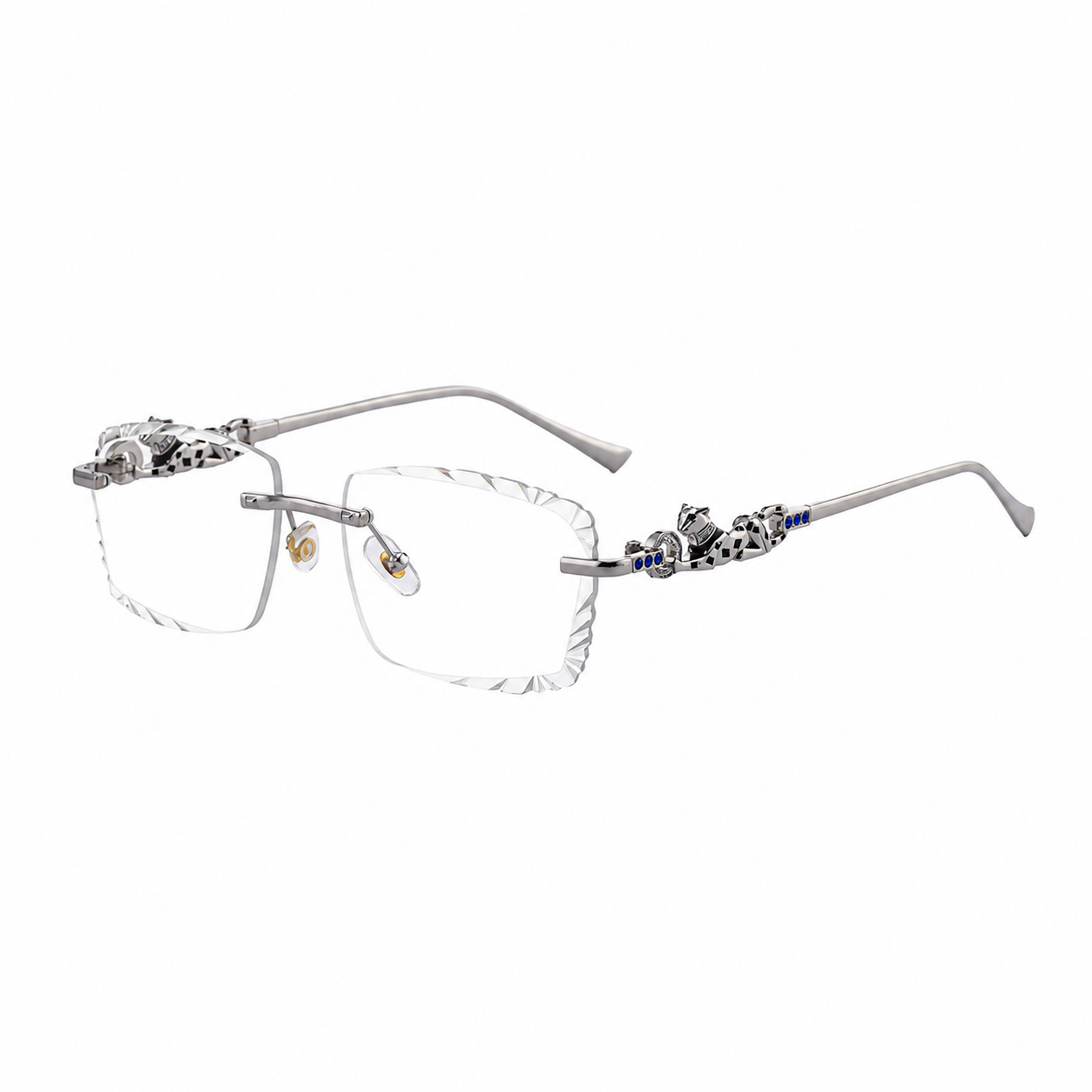 MEN’S RIMLESS READING GLASSES WITH PANTHER DETAILS