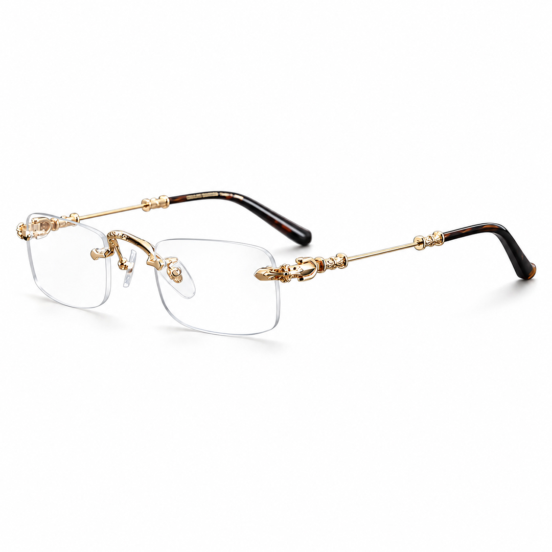 MEN'S RIMLESS READING GLASSES WITH CROSS-EMBOSSED TEMPLES