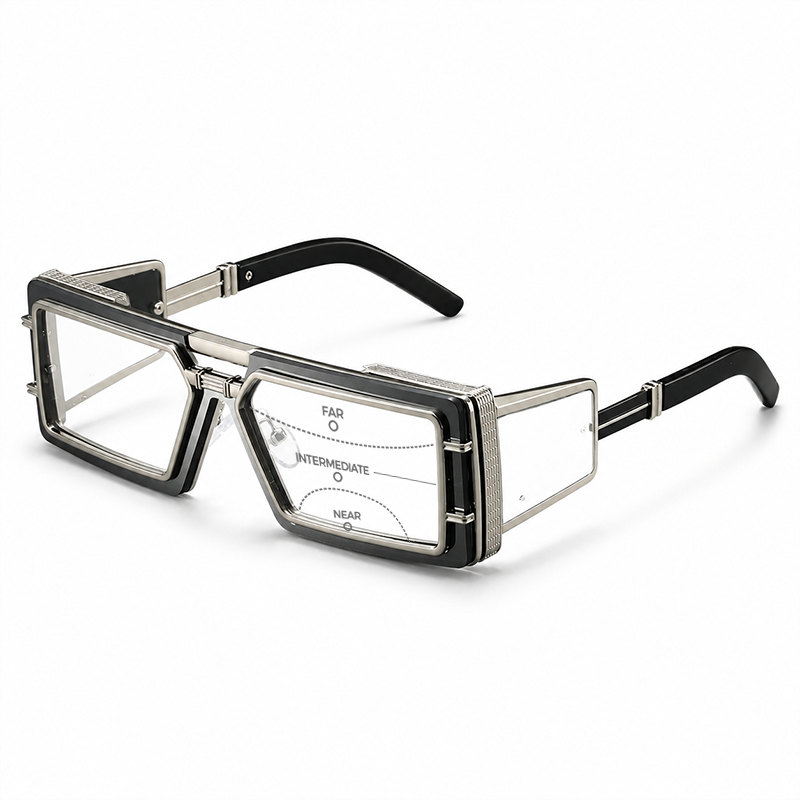 MEN’S FUTURISTIC SQUARE READING GLASSES WITH SIDE PANELS
