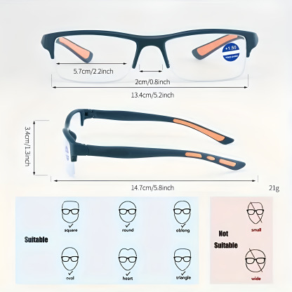 SPORTS NON-SLIP HALF-FRAME ULTRA-LIGHT READING GLASSES