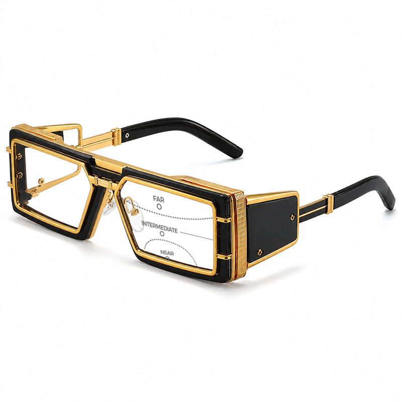 MEN’S FUTURISTIC SQUARE READING GLASSES WITH SIDE PANELS