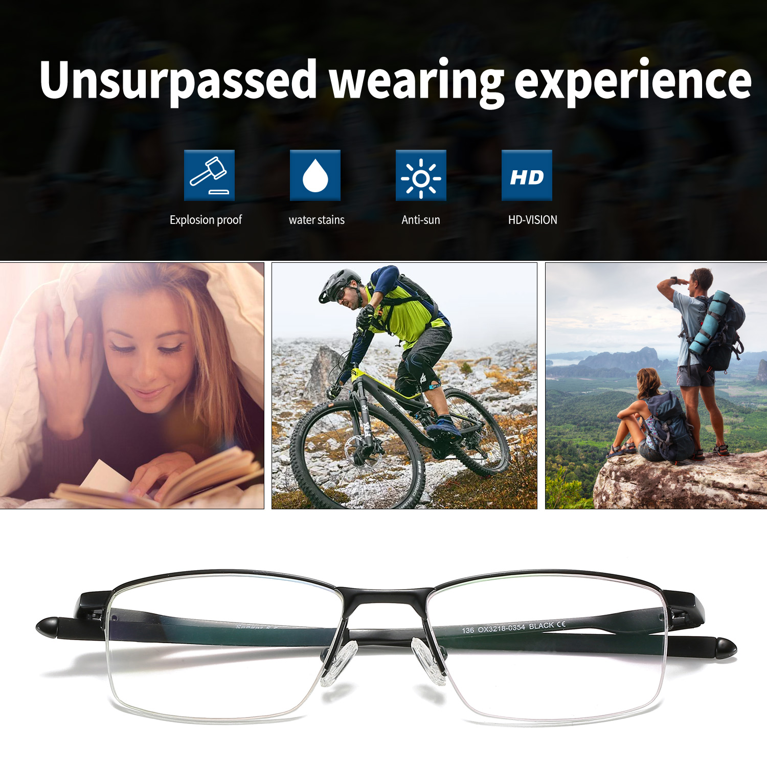 BUSINESS-STYLE SEMI-RIMLESS MINIMALIST PHOTOCHROMIC MULTIFOCAL READING GLASSES