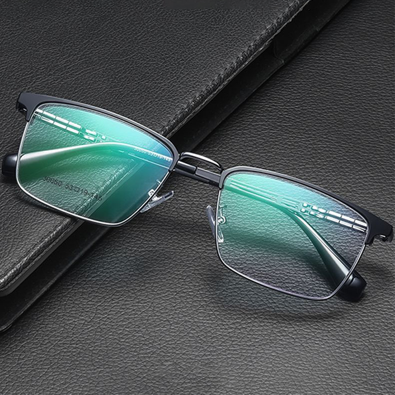 CASUAL METAL BUSINESS HALF-FRAME PROGRESSIVE BLUE LIGHT–BLOCKING READING GLASSES