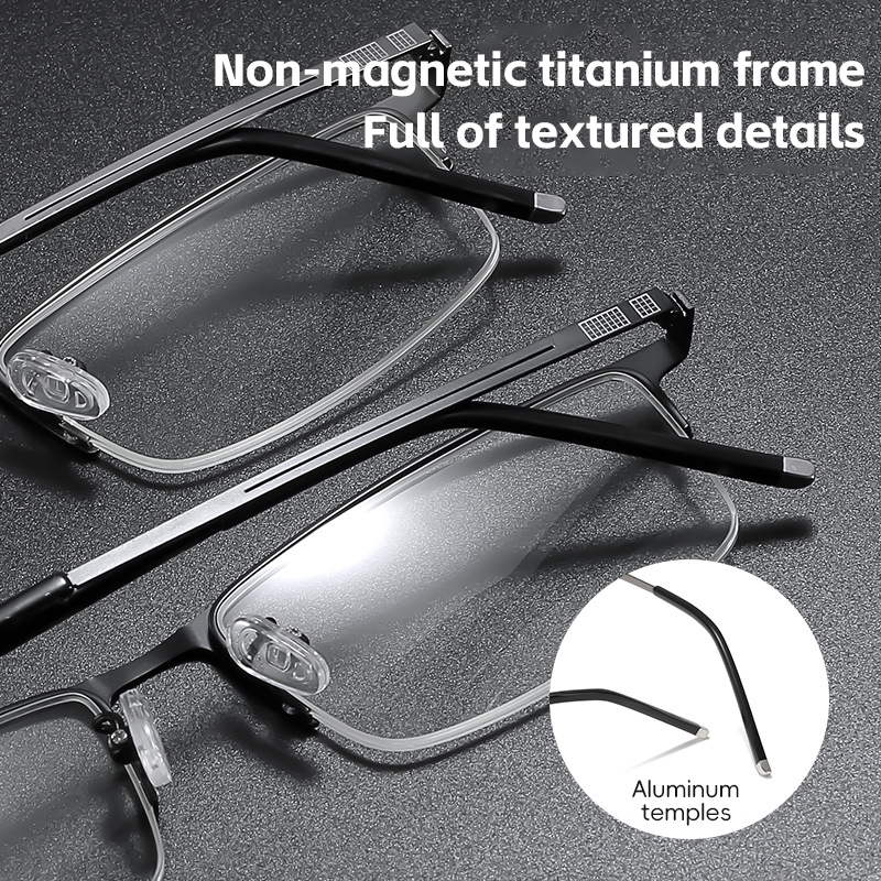 NON-MAGNETIC TITANIUM ULTRA-LIGHT CLASSIC HALF-FRAME READING GLASSES