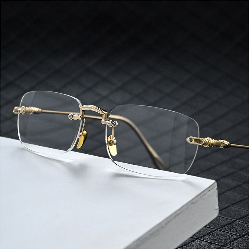 RETRO CARVED EDGE FRAMELESS BLUE LIGHT BLOCKING READING GLASSES