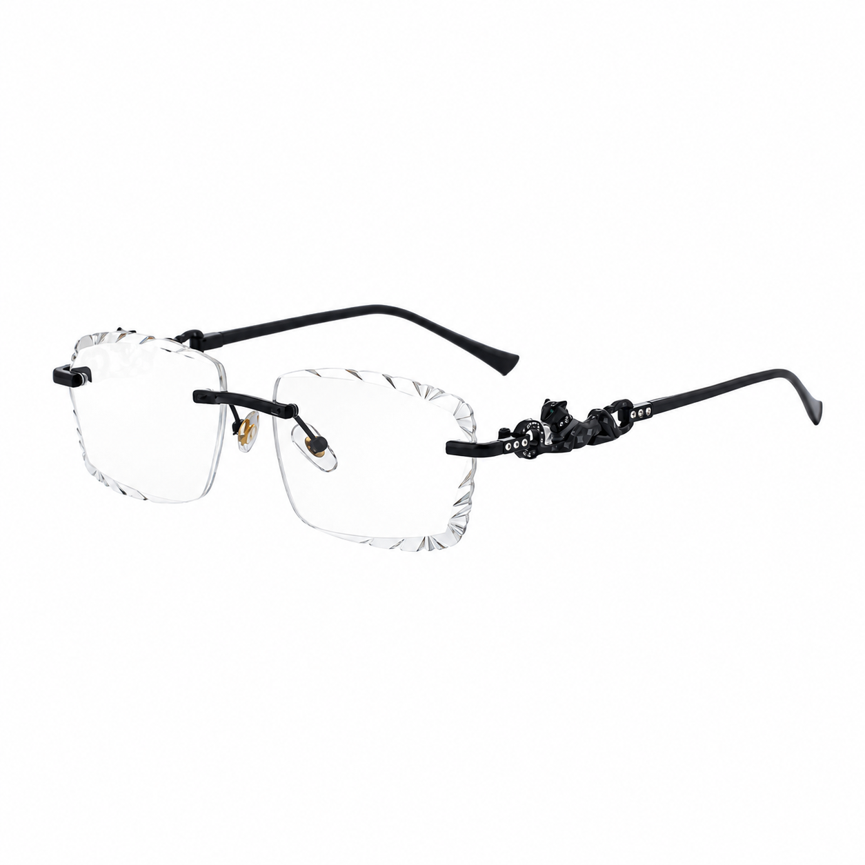 MEN’S RIMLESS READING GLASSES WITH PANTHER DETAILS