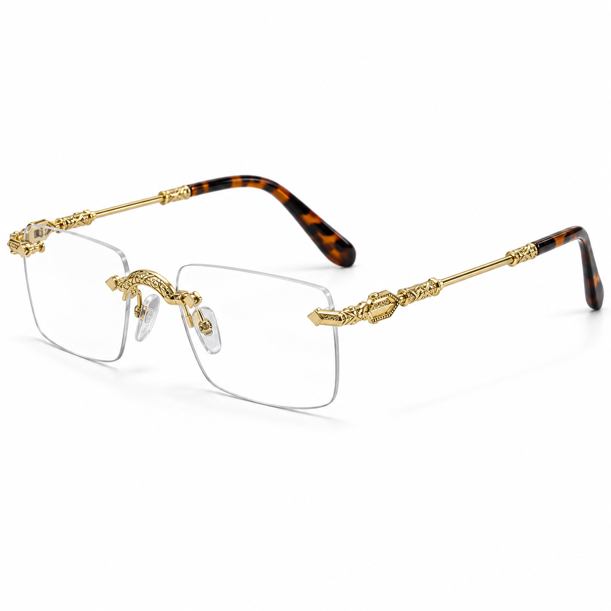 MEN’S RIMLESS READING GLASSES WITH SCULPTED GOLD-TONE DETAILS