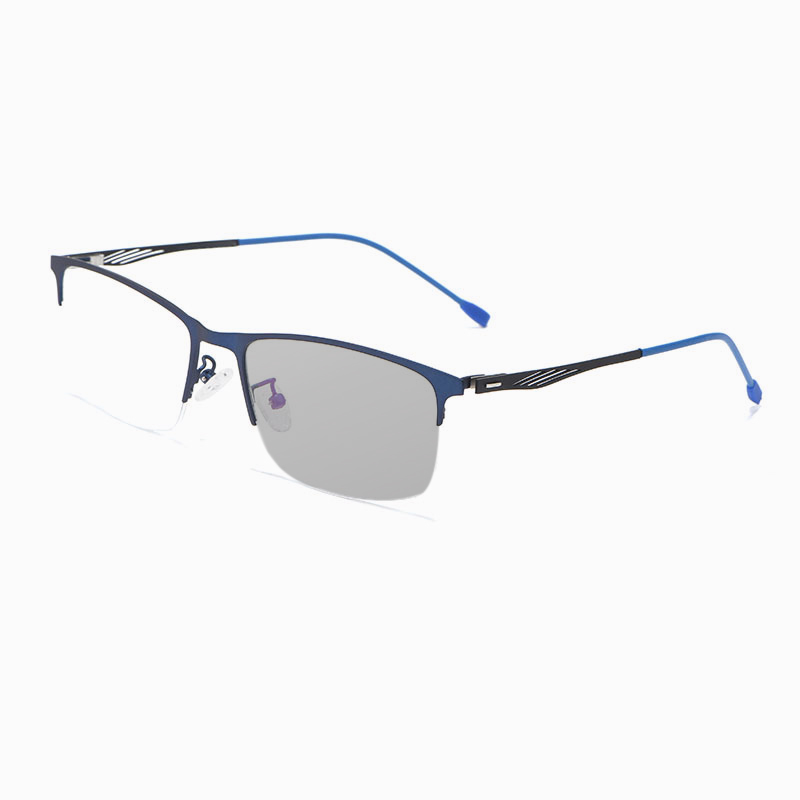 Men's Metal Semi-Rimless Progressive Photochromic Blue Light Blocking Glasses for Workplace