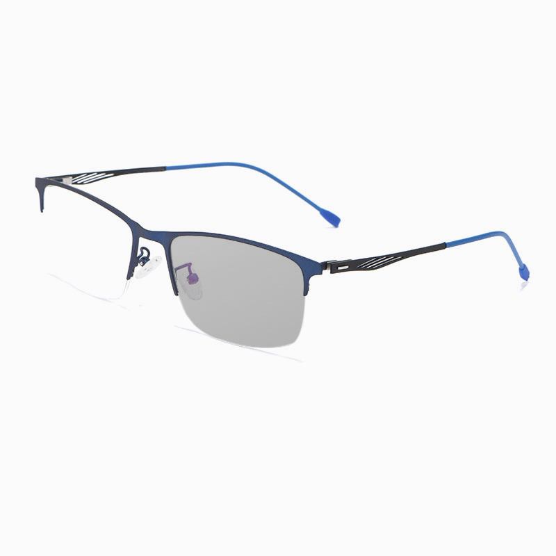 Men's Metal Semi-Rimless Progressive Photochromic Blue Light Blocking Glasses for Workplace