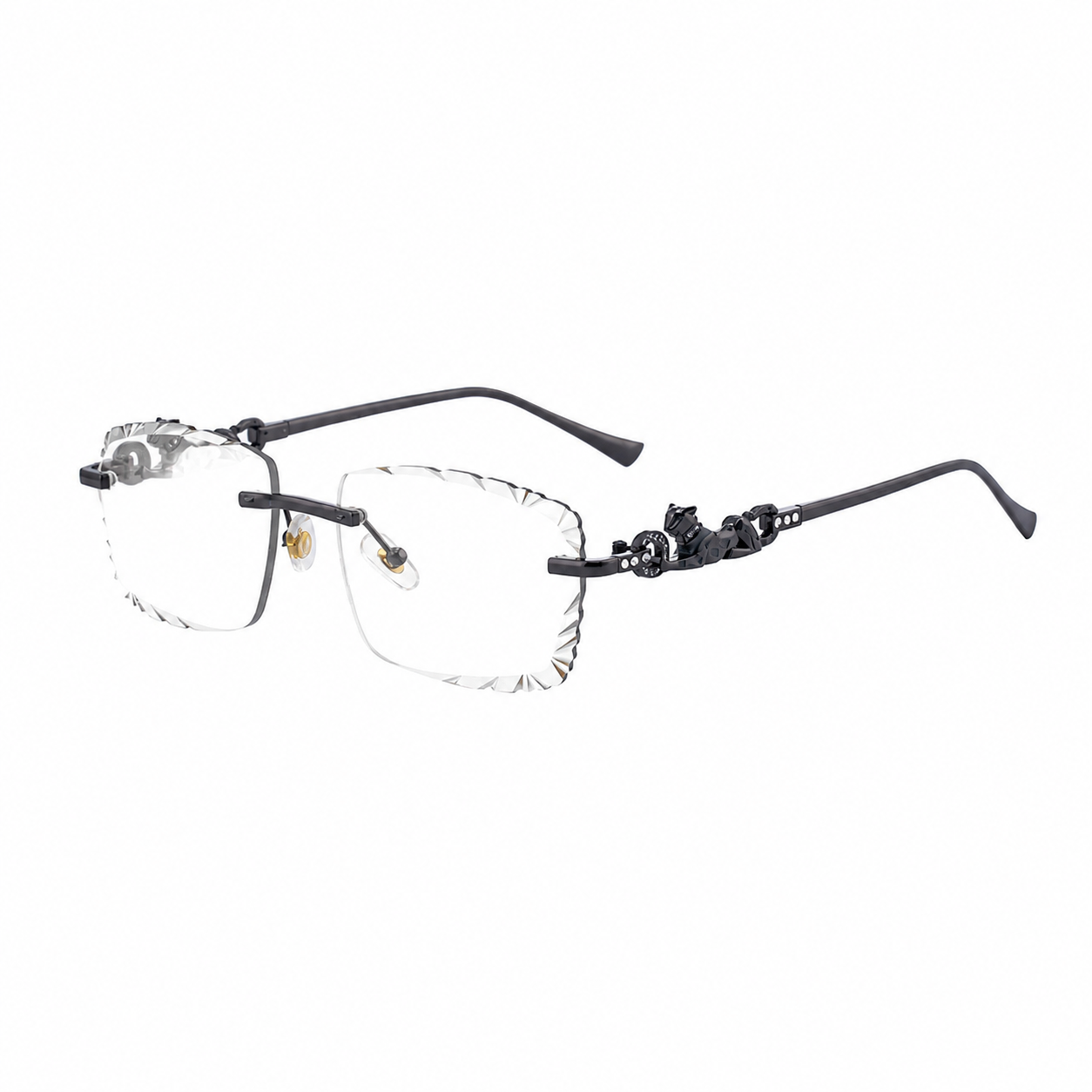 MEN’S RIMLESS READING GLASSES WITH PANTHER DETAILS