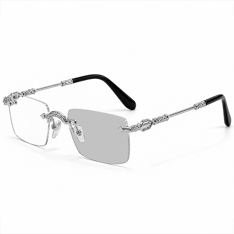 MEN’S RIMLESS READING GLASSES WITH SCULPTED GOLD-TONE DETAILS