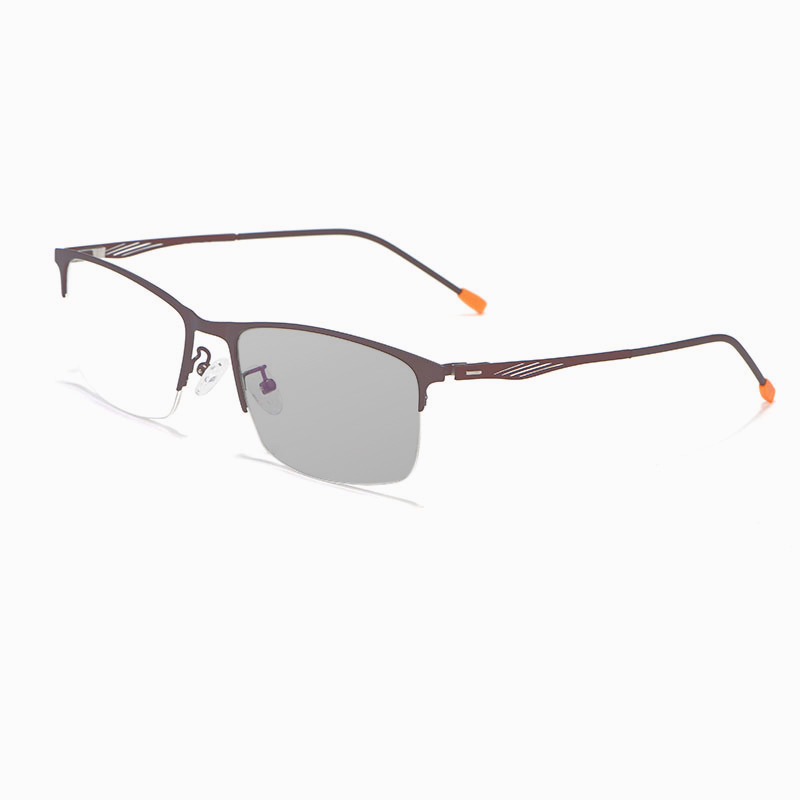 Men's Metal Semi-Rimless Progressive Photochromic Blue Light Blocking Glasses for Workplace