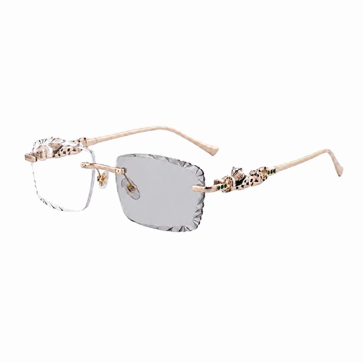 MEN’S RIMLESS READING GLASSES WITH PANTHER DETAILS