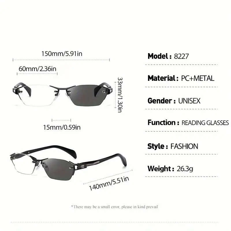 RETRO FRAMELESS METAL COLOR CHANGING READING GLASSES