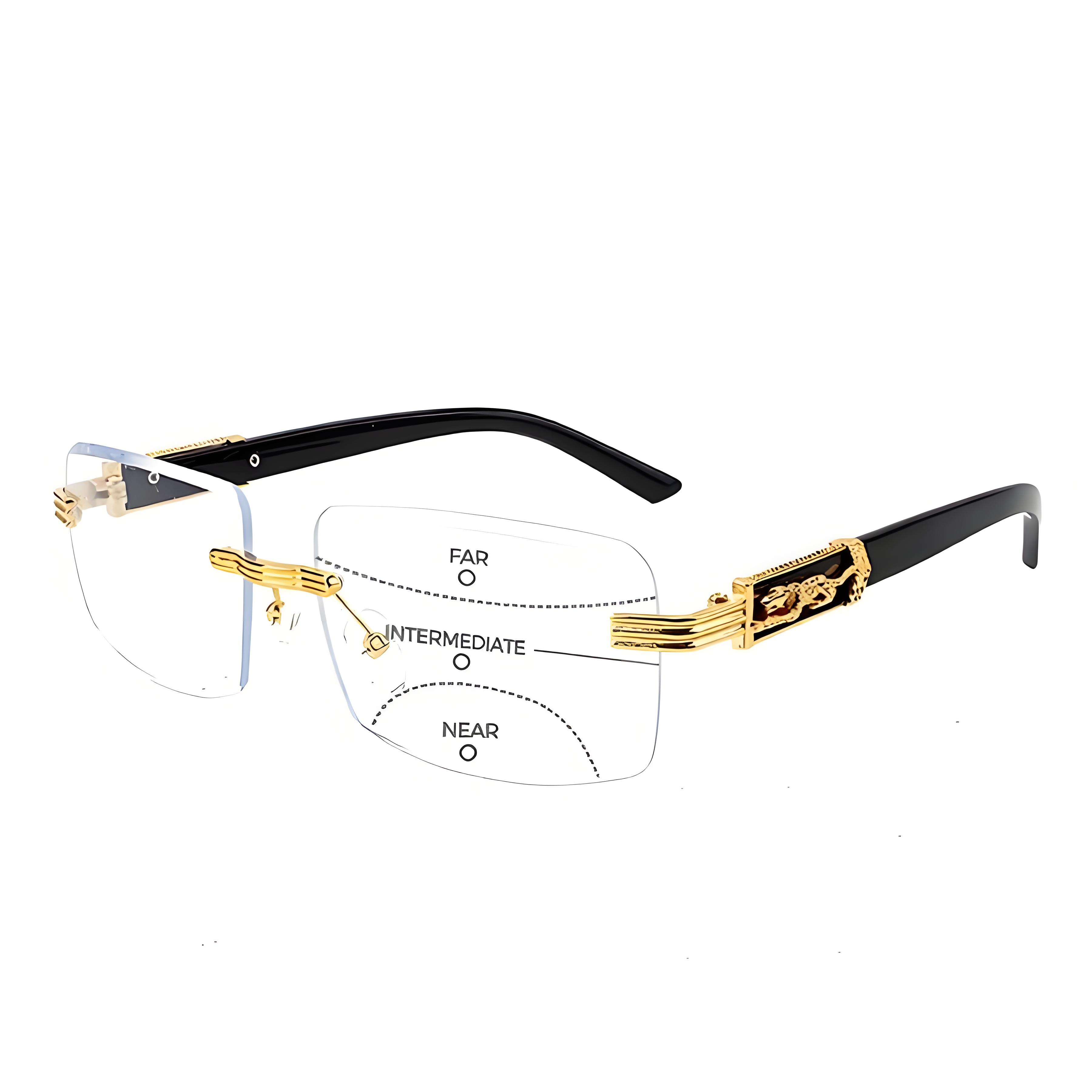 MEN’S RIMLESS SQUARE READING GLASSES WITH PANTHER DETAILS