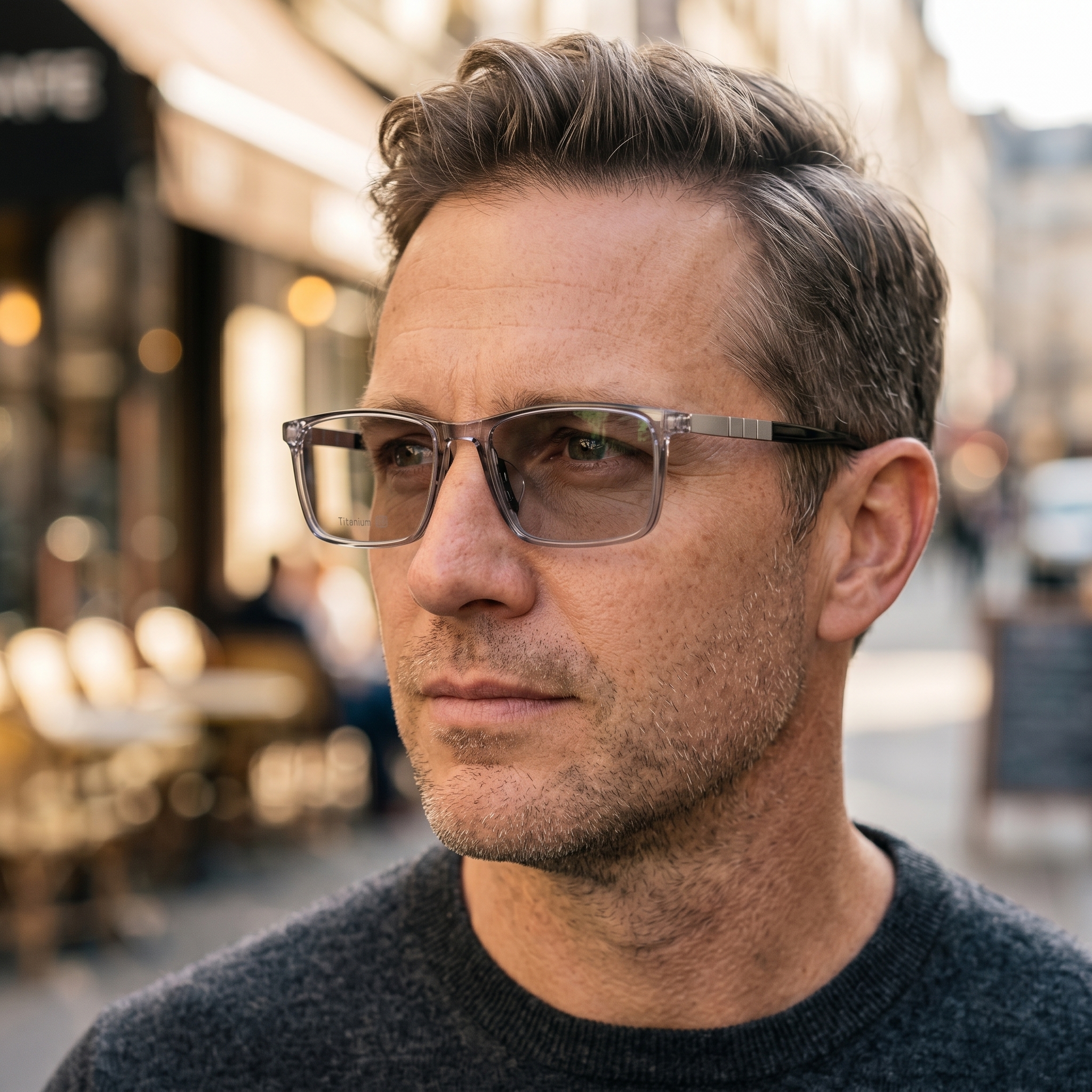 SQUARE ULTRA-LIGHT PURE TITANIUM COLOR-CHANGING MULTI-FOCAL READING GLASSES