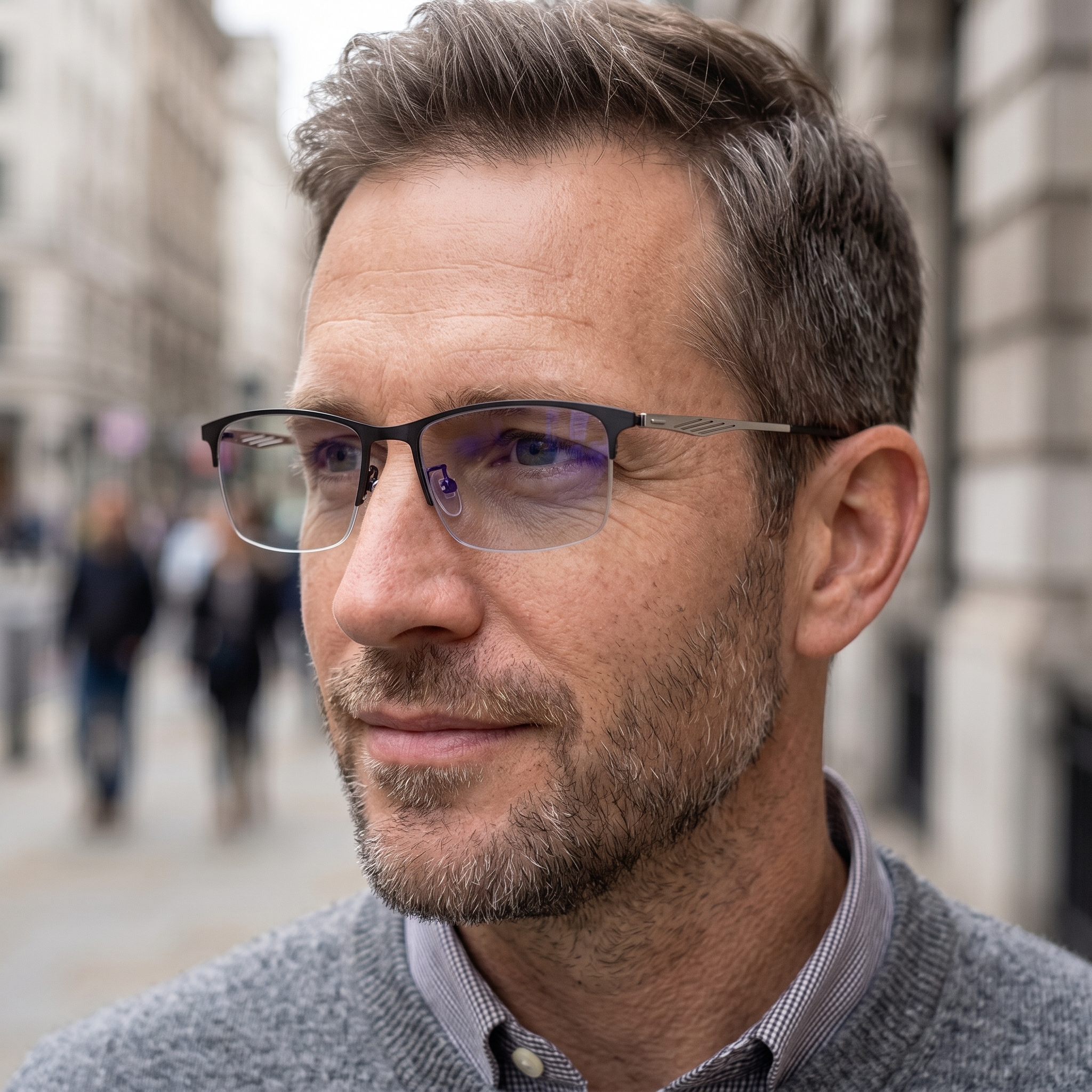 MEN'S METAL SEMI-RIMLESS PROGRESSIVE PHOTOCHROMIC BLUE LIGHT BLOCKING GLASSES FOR WORKPLACE