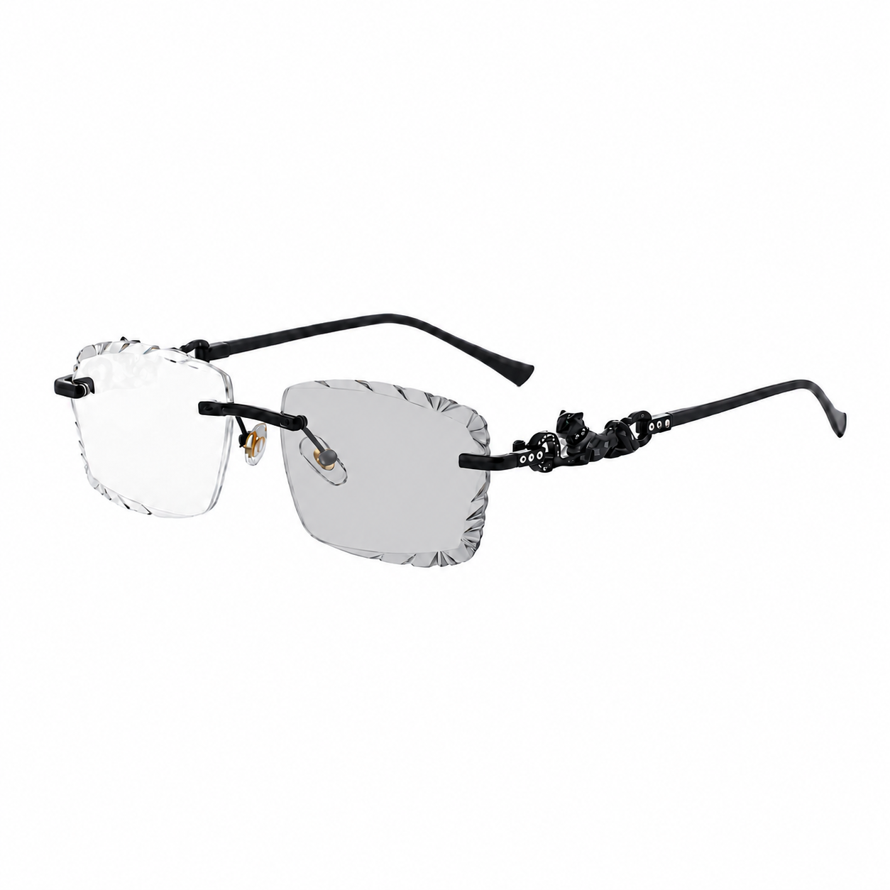 MEN’S RIMLESS READING GLASSES WITH PANTHER DETAILS