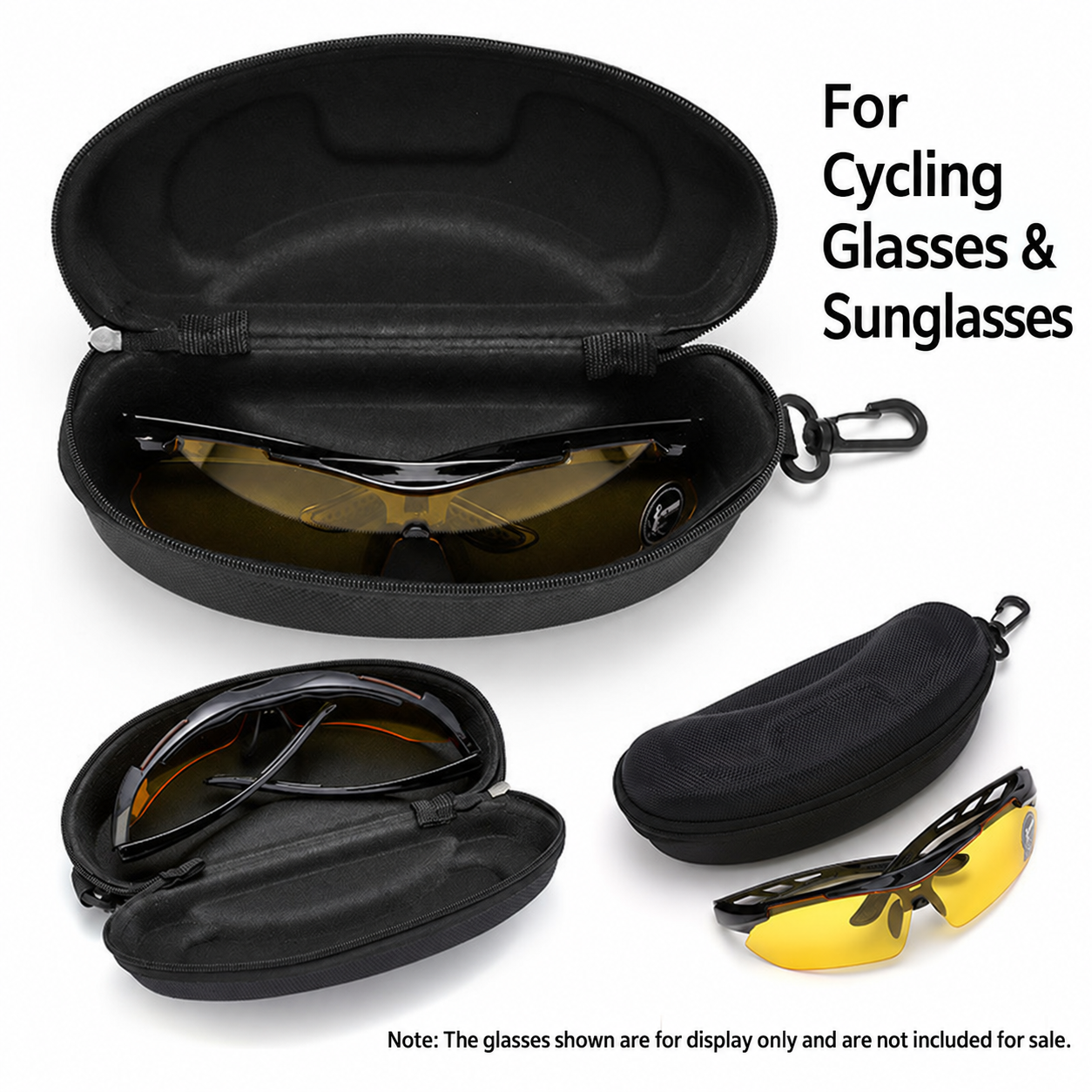 Protective Hard Shell Sports Glasses Case with Zipper & Clip