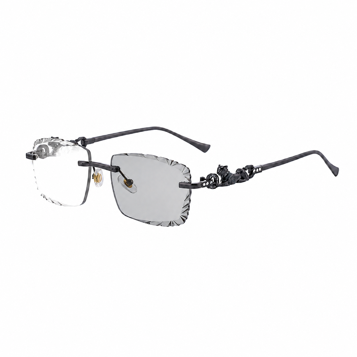 MEN’S RIMLESS READING GLASSES WITH PANTHER DETAILS