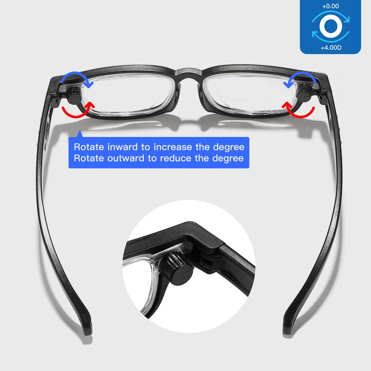 ADJUSTABLE ROUND STYLISH ANTI-BLUE LIGHT READING GLASSES