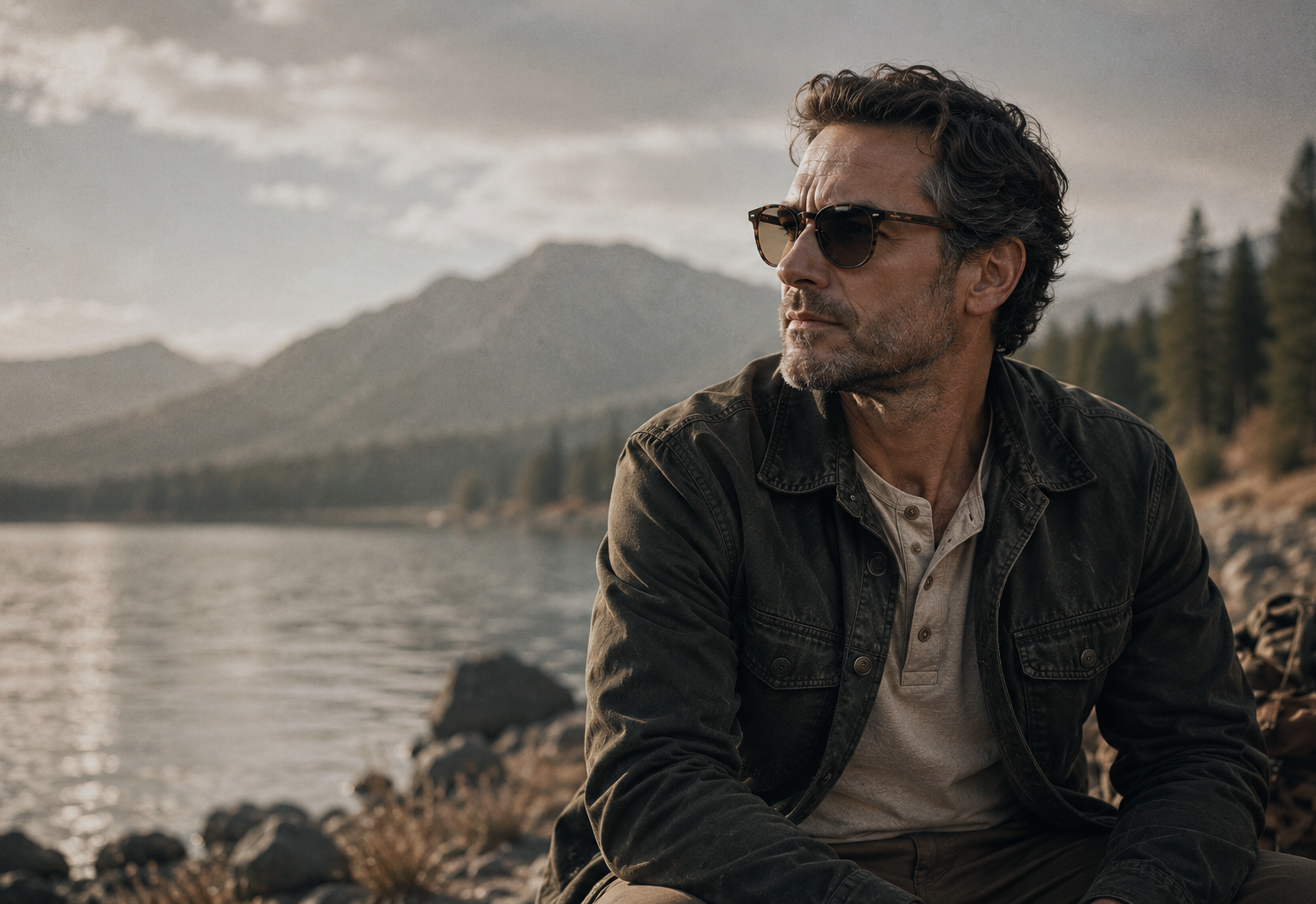 Man wearing photochromic glasses outdoors